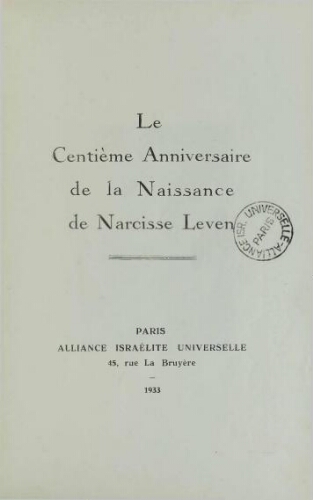 Le Centième anniversaire de la naissance de Narcisse Leven